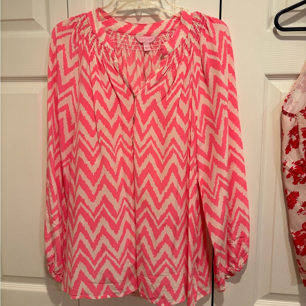 Lilly Pulitzer Pink and White Chevron Blouse